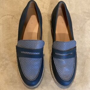 Crevo May Chunky Leather Blue Slip on Loafers, Two Tone, US Size 10, EU 41, UK 8